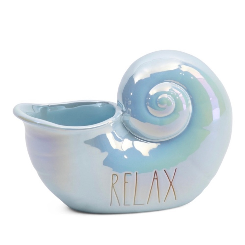 RAE DUNN RELAX iridescent blue ceramic shell NIB